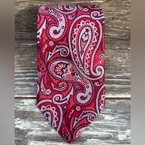 Forsyth of Canada necktie formal tie red silver black paisley pattern print silk